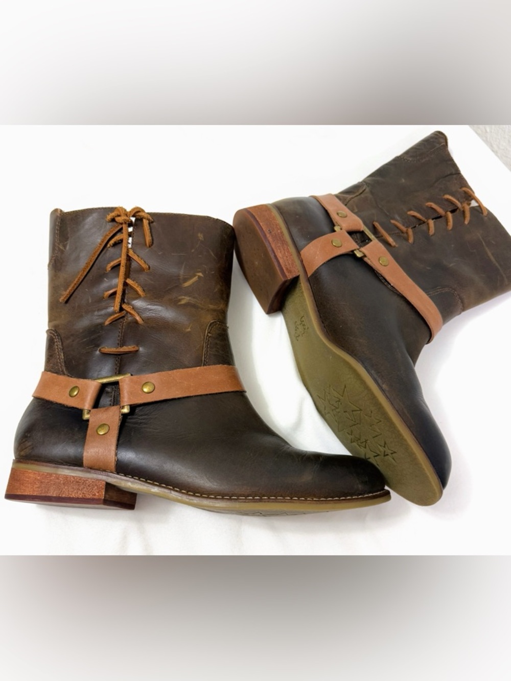 Latigo Brown Leather Harness Moto Boots Unisex